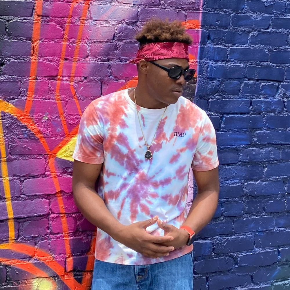 Short sleeve crew neck t-shirt red white L tie-dye